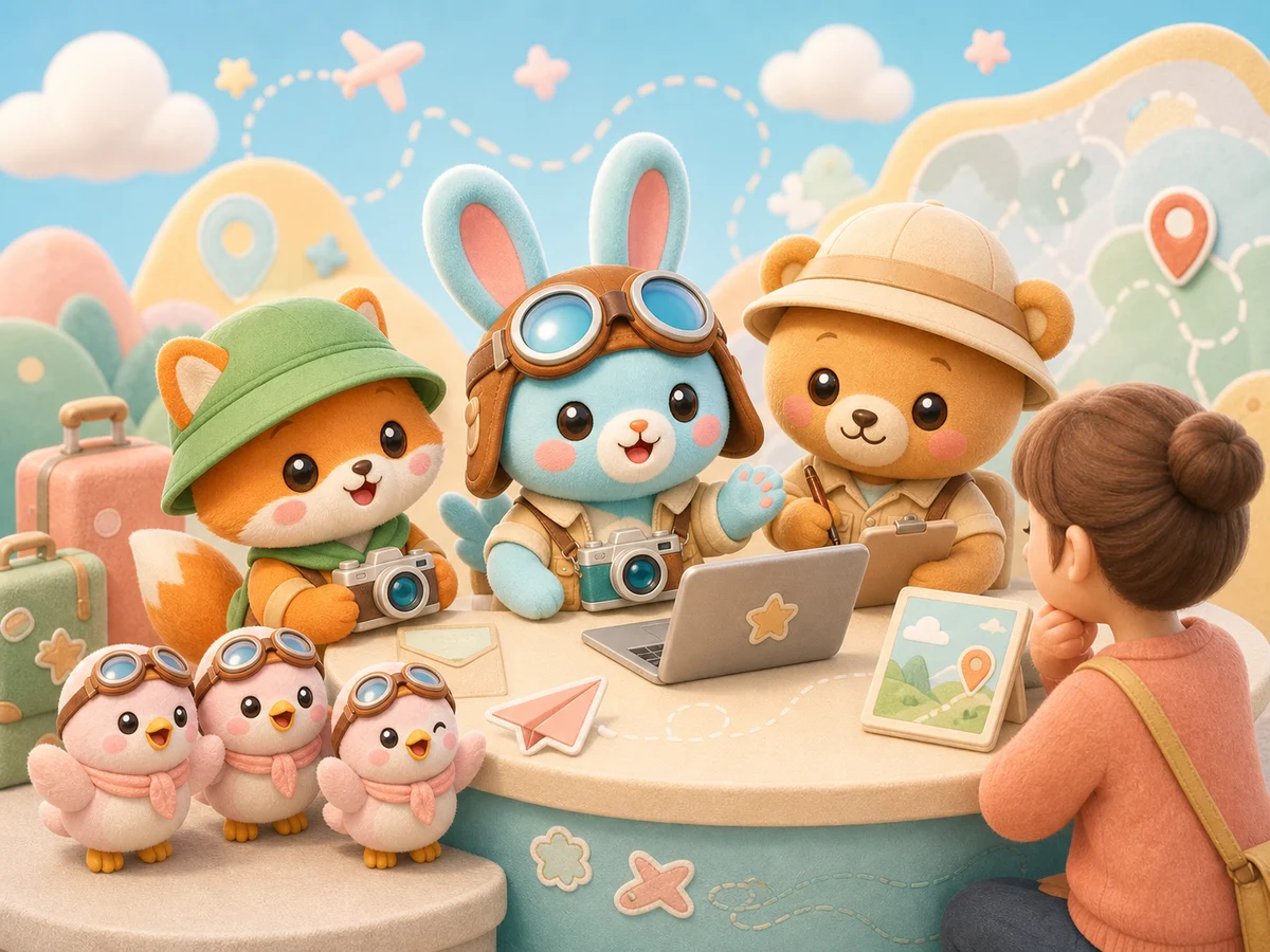 Copi, Riko, Milo y Piolo ayudando desde el escritorio de soporte de Copitoki