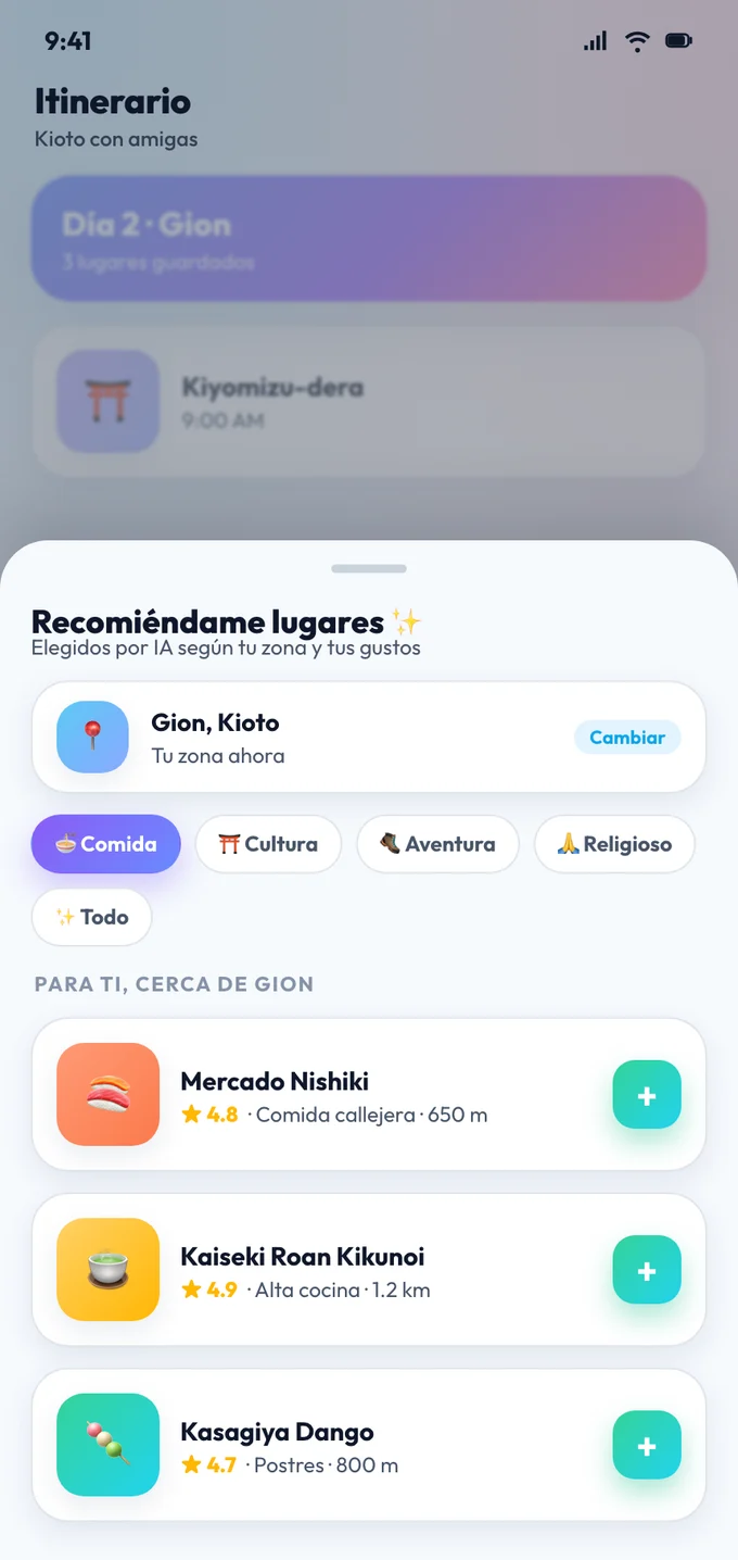 Pantalla de recomendaciones por IA en Copitoki