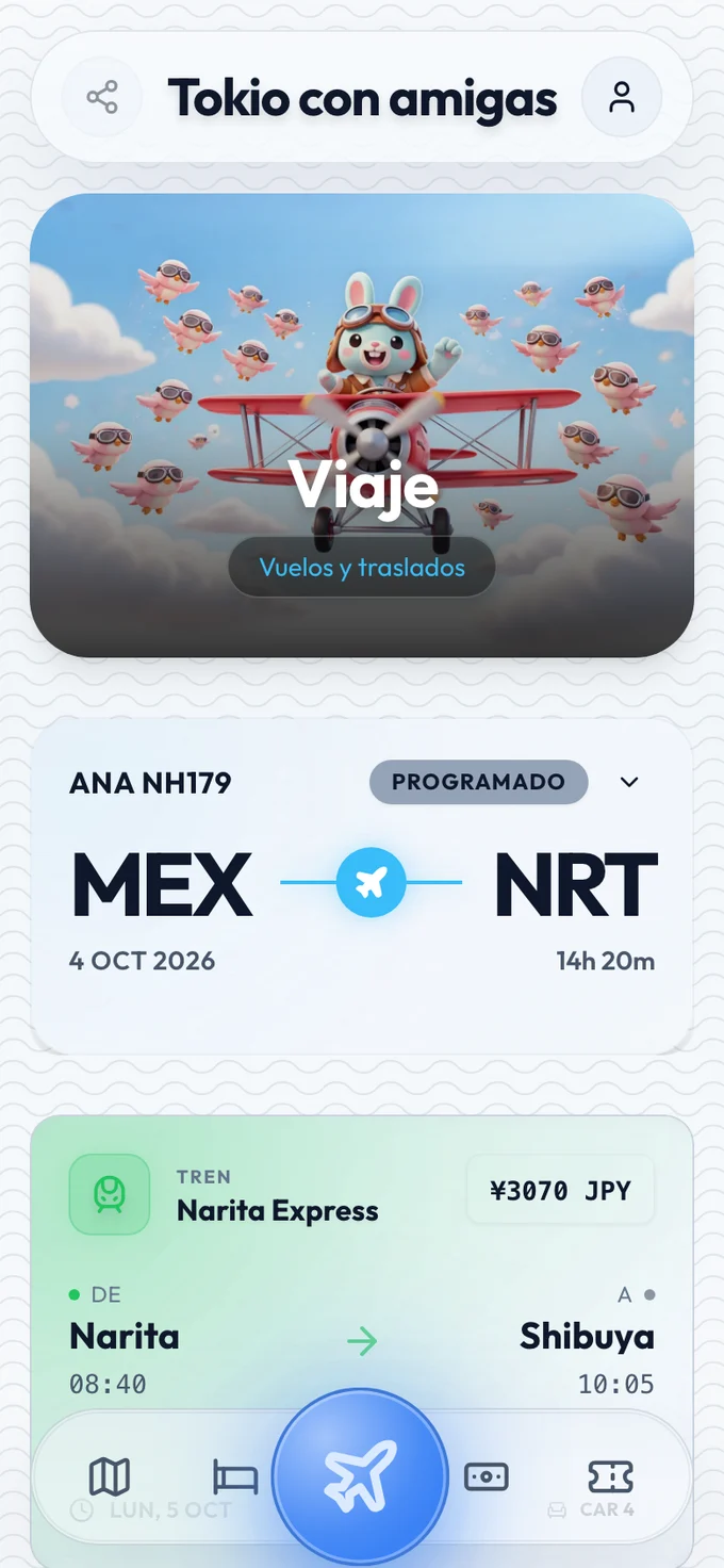 Tarjetas de vuelo y transporte en Copitoki
